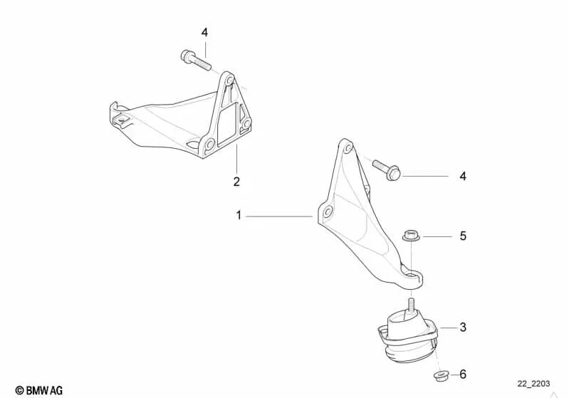 Engine mount with left flange for BMW E39, E38 (OEM 22111092895). Genuine BMW