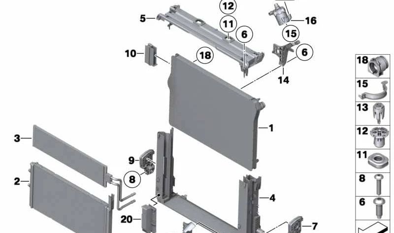 Radiador de Refrigerante para BMW F07, F10, F11, F06, F12, F13, F01N, F02N (OEM 17117601832). Original BMW