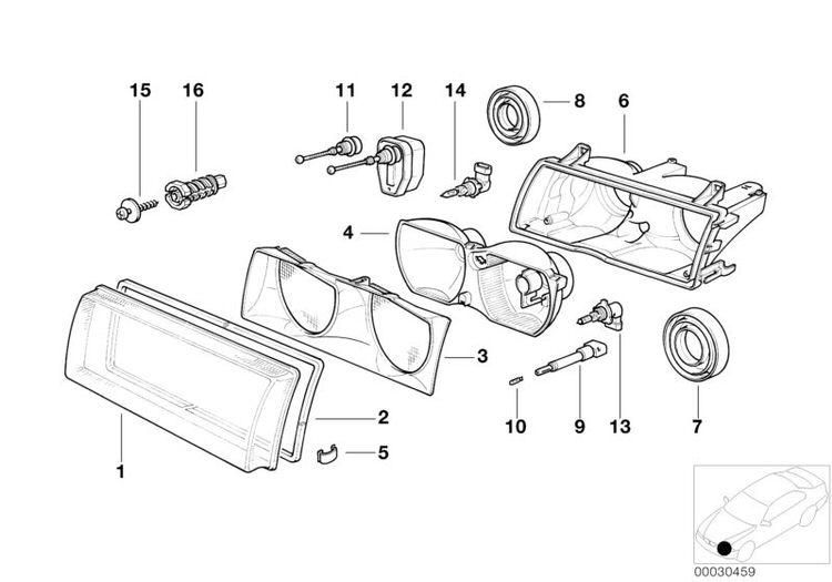 Tulipas / Cristal Cubierta Faro Para Bmw E36 Compact. Original Recambios