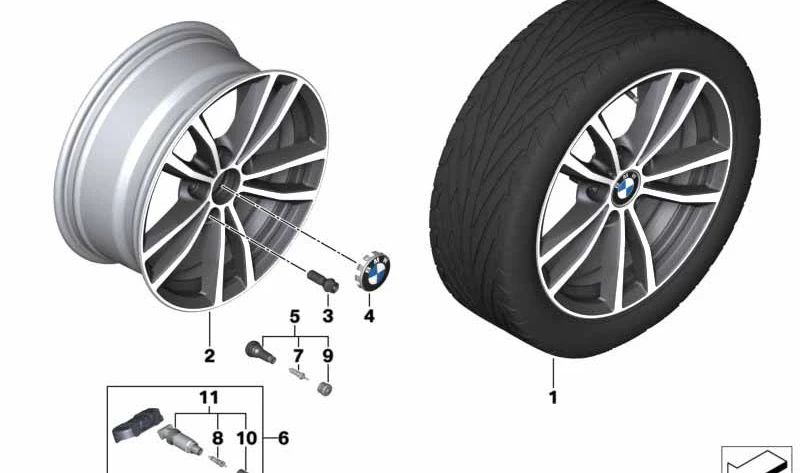 OEM black alloy tire 36116890429 for BMW F20, F21, F22, F23. Original BMW.