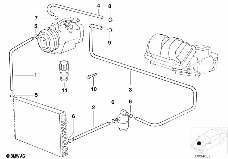 Compressor-Condenser Pressure Line for BMW 5 Series E39 (OEM 64536902049). Original BMW