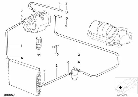 Línea de presión Compresor-Condensador para BMW Serie 5 E39 (OEM 64536902049). Original BMW