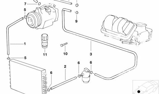 Evaporator-Compressor Suction Pipe for BMW 5 Series E39 (OEM 64538378144). Original BMW.