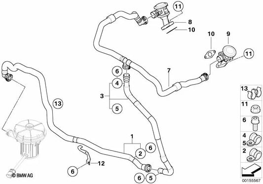 Soporte de tubo de presión para BMW Serie 5 E60, E61N Serie 6 E63, E64 (OEM 11727837029). Original BMW.