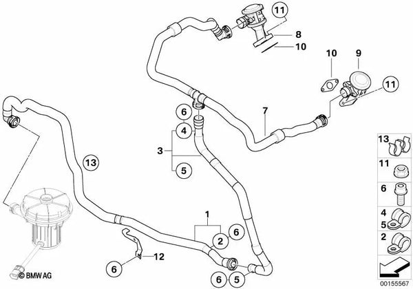 Válvula de cierre para BMW Serie 5 E60, E61N, Serie 6 E63, E64 (OEM 11727841994). Original BMW