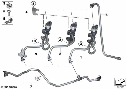 Conducción de ventilación del tanque para BMW X3 F25, X4 F26 (OEM 13907636129). Original BMW