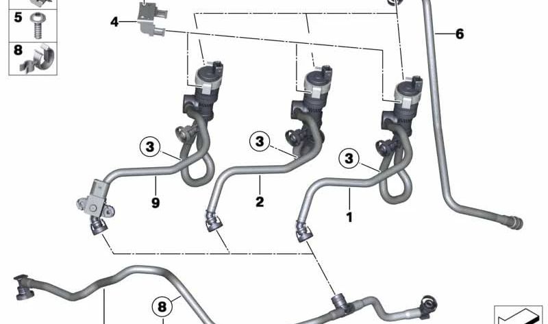 Válvula de ventilación del tanque con tubo OEM 13907636146 para BMW E84, F26, E89. Original BMW.