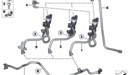 Valvola di ventilazione del serbatoio con tubo OEM 13907636146 per BMW E84, F26, E89. BMW originale.