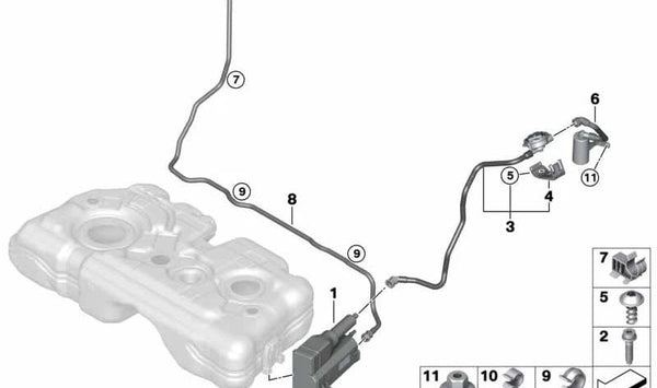 Conducto de ventilación operativa para BMW Serie 2 F45, F46N, X1 F49, X2 F39 (OEM 16117300672). Original BMW