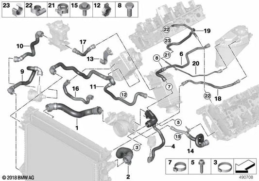 Tubo del Intercooler para BMW X5 G05, X6 G06, X7 G07 (OEM 17129894788). Original BMW