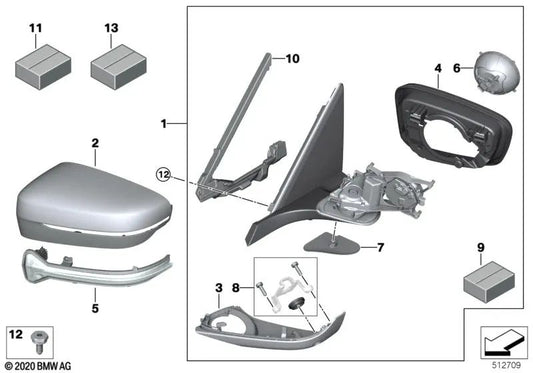 Espejo exterior calefactado Memory Bus derecho para BMW G11, G11N, G12, G12N (OEM 51168495734). Original BMW