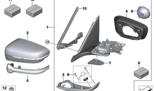 Espejo exterior calefactado con memoria Bus derecha para BMW Serie 7 G11, G12 (OEM 51167471872). Original BMW