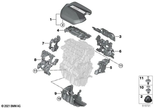 Cubierta de Motor para BMW Serie 2 U06, X1 U11 (OEM 11148598144). Original BMW.