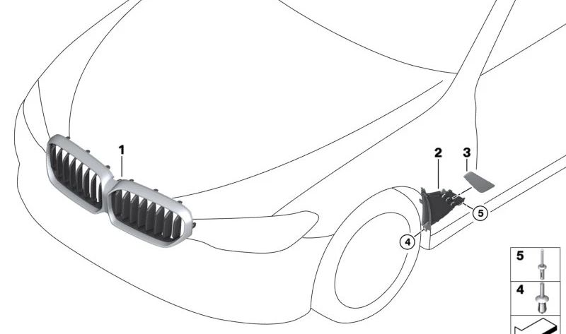 Rejilla decorativa frontal OEM 51139464210 para BMW G30, G31. Original BMW.