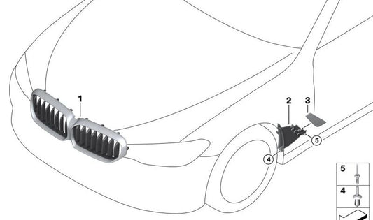 Rejilla decorativa frontal OEM 51139464210 para BMW G30, G31. Original BMW.