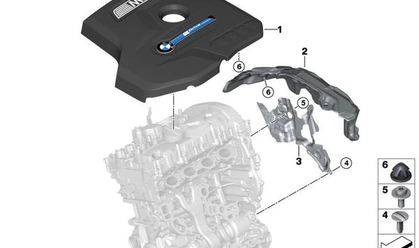 Cubierta Acústica Trasera para BMW Serie 3 G20, G20N, Serie 4 G22, G26, Serie 5 G30, G31, G38, Serie 6 G32, Serie 7 G11, G12, X3 G01, G08, X4 G02 (OEM 11148607143). Original BMW