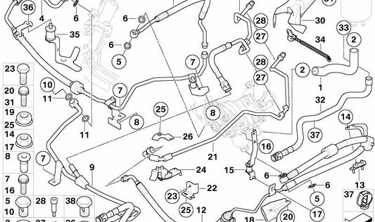 Soporte con silentblock OEM 32416779944 para BMW E60, E61, E63, E64. Original BMW.