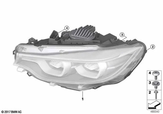 Rechter LED-Scheinwerfer für BMW F80N, F32N, F33N, F36N, F82N, F83N (OEM 63117478152). Original BMW