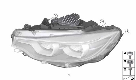 Faro LED derecho para BMW Serie 3 F80N, Serie 4 F32N, F33N, F36N, F82N, F83N (OEM 63117478154). Original BMW