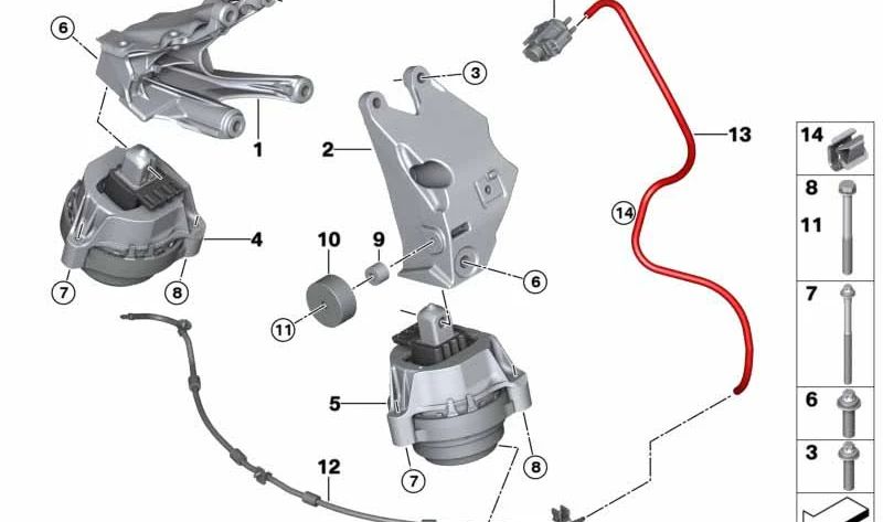 Soporte del motor derecho para BMW G30N (OEM 22119845314). Original BMW