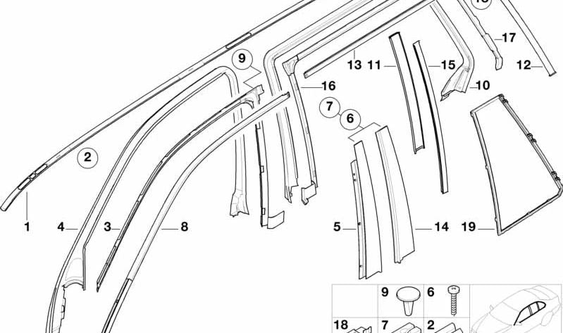 Moldura trasera izquierda OEM 51348190723 para BMW E39. Original BMW