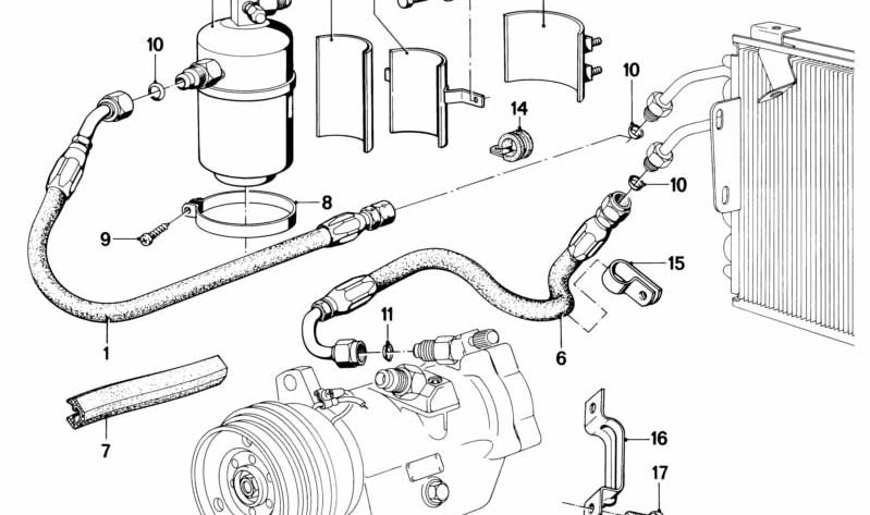 Tubo di condizionamento dell'aria OEM 64531365907 per BMW E24. BMW originale.