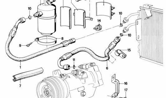 Tubo di condizionamento dell'aria OEM 64531365907 per BMW E24. BMW originale.