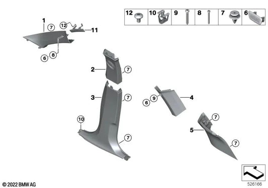 Moldura Pilar B superior izquierda para BMW X1 U11, U12 (OEM 51439462319). Original BMW