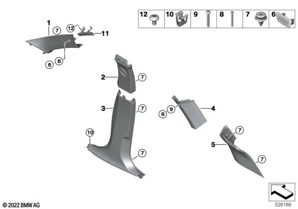 Embellecedor del Pilar C superior derecho para BMW U11, U12 (OEM 51439462326). Original BMW