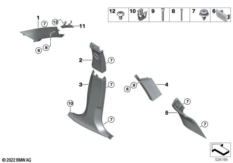 Cubierta del Pilar D izquierda para BMW X1 U11, U12 (OEM 51439462341). Original BMW