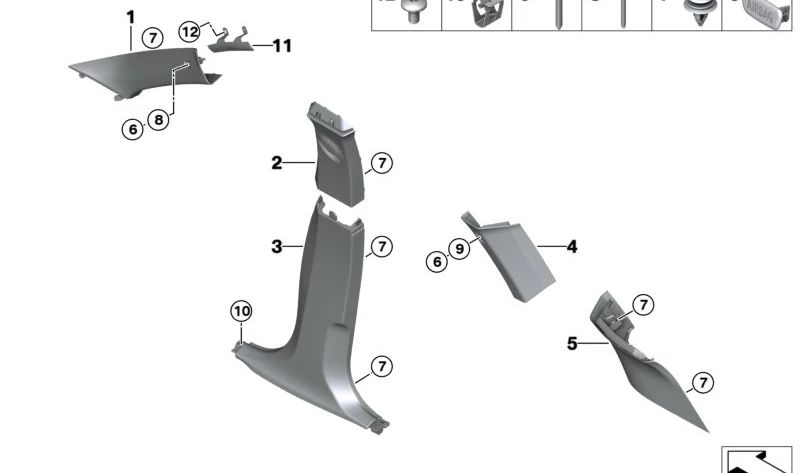 Right Pilar D Mold 51439462342 for BMW U11, U12. Original BMW.