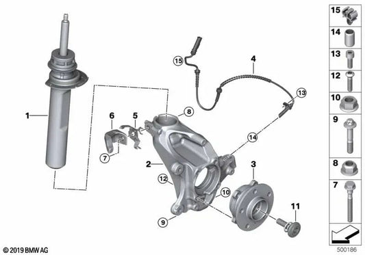 Amortiguador delantero derecho para BMW F40 (OEM 31306884818). Original BMW.