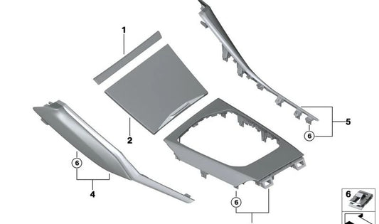 Tampa Interior Embelledora 51169458382 para BMW 2 G42 Series. Termine em grafite escuro Matt. BMW original.