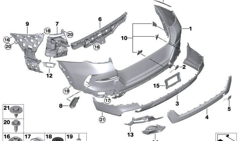 Soporte trasero esquina derecha paragolpes OEM 51127425446 para BMW G06 (X6). Original BMW.