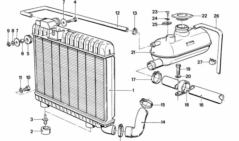 Radiador con enfriador de aceite de transmisión para BMW E21 (OEM 17111150958). Original BMW