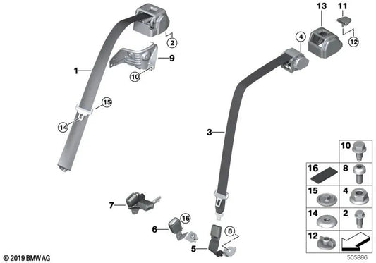 Cinturón superior trasero central para BMW Serie 2 F44 (OEM 72118076493). Original BMW