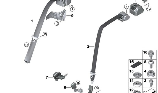 Unterer Riemen hinten links für BMW F40, F44 (OEM 72117456285). Original BMW