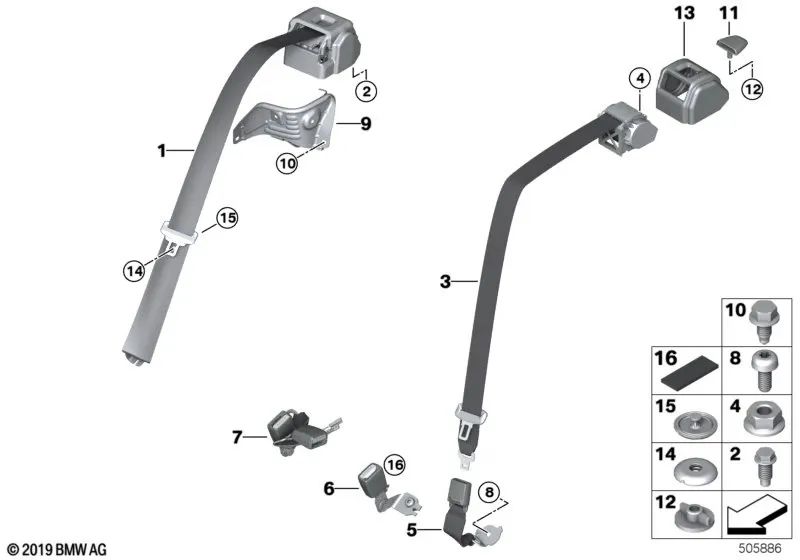 Cinturón superior trasero central para BMW Serie 2 F44 (OEM 72117488775). Original BMW.