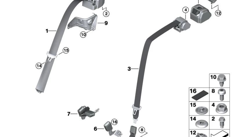 Cinturão de segurança à direita OEM 72118747790 para BMW F44. BMW original.