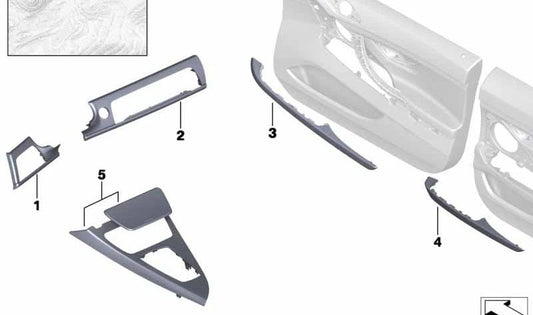 Moldura de madera para puerta delantera derecha OEM 51418032926 para BMW Serie 6 (F06). Original BMW.