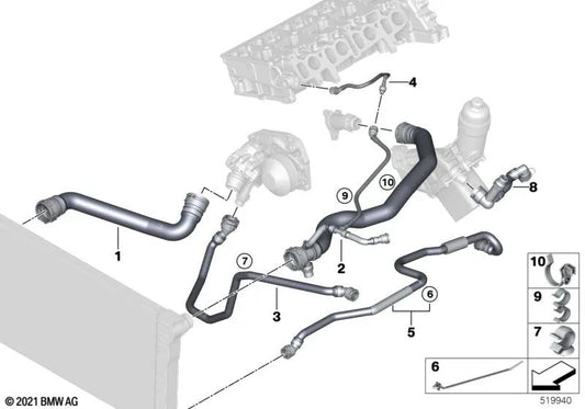 Tubo de Refrigerante Termostato para BMW Serie 5 F10N, F11N (OEM 17128589900). Original BMW