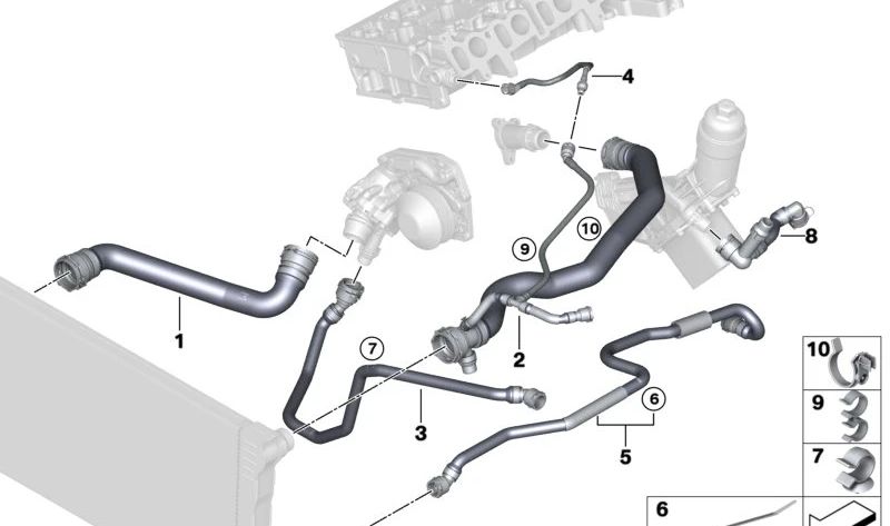 Tubería del módulo del filtro de aceite al enfriador de aceite de la transmisión OEM 11538518749 para BMW F20, F21, F22, F23, F30, F31, F34, F32, F33, F36, F10, F11, G30, G31, G11, G12, F25, G01, F26, G02, F15. Original BMW.