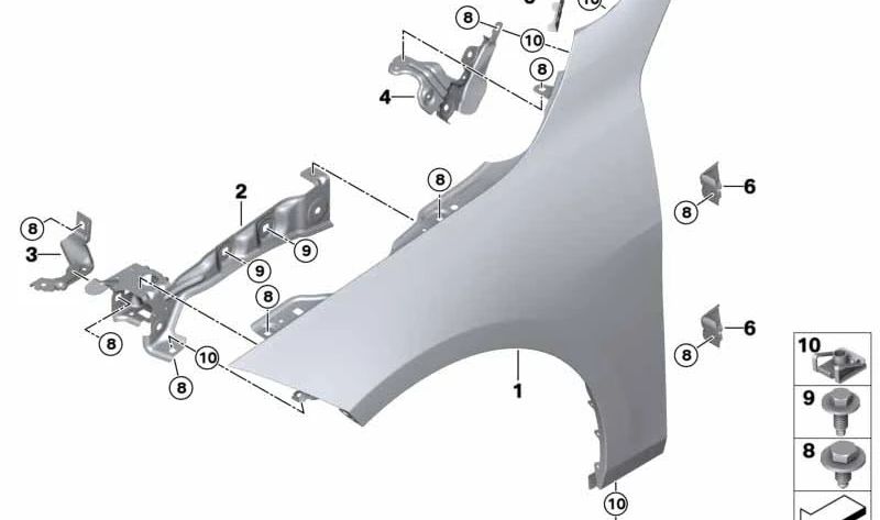 OEM 41007450389 Suporte à parede lateral esquerda para BMW F40, F44. BMW original.