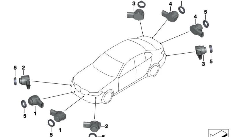 Sensor ultrasónico Citrino negro II para BMW Serie 3 G20, G21, G28, G80, G81 (OEM 66207927920). Original BMW