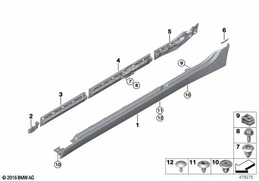 Cubierta del umbral imprimada derecha para BMW F52 (OEM 51118087462). Original BMW.