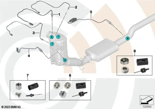 Exhaust gas temperature sensor for BMW 1 Series F40, 2 Series F44, F45, F46, X1 F48, X2 F39, MINI F54, F55, F56, F57, F60 (OEM 13628570233). Genuine BMW.