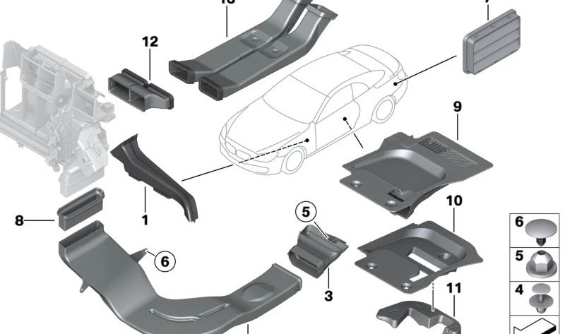 Conducto de aire trasero derecho para BMW Serie 6 F12, F13 (OEM 64227225581). Original BMW