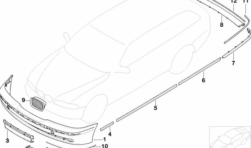 Moldura lateral de la carrocería derecha (imprimada) OEM 51137036704 para BMW E39. Original BMW.