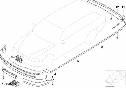 Side bumper moulding, primed, front left for BMW 5 Series E39 (OEM 51137036703). Original BMW