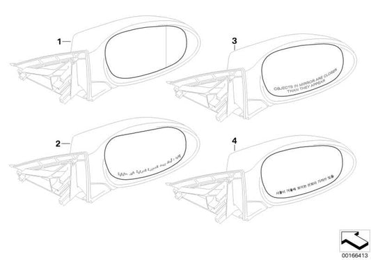 Cristal Espejo Calefactable Gran Angular Derecho Color Cromo Para Bmw E81 E82 Edrive E87 E88 E90 E91